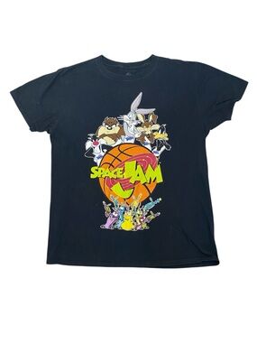 Space Jam Graphic Tee Looney Tunes Bugs Bunny Vintage Style Black T-Shirt Size L